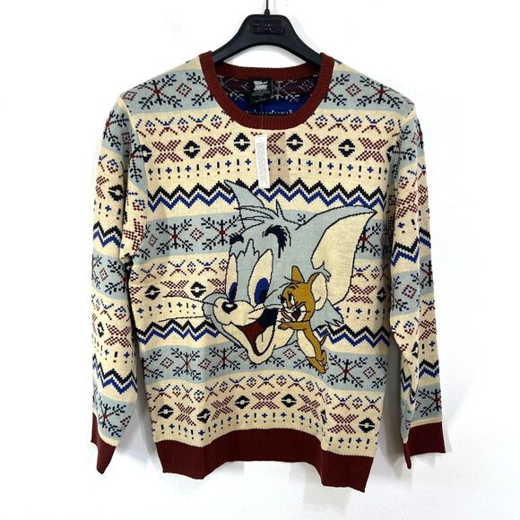Tom and Jerry Mens Christmas Ugly Sweater Knit Pullover Size Large Holiday Party - Picture 1 of 12